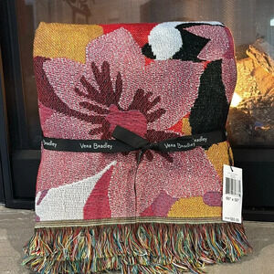 Vera Bradley Woven throw blanket- multi-color Rose Floral w/Fringe